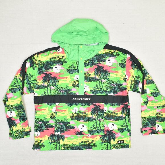 Converse Women's Snap Button Windbreaker Hooded Polyester Multicolor Size XL - Picture 2 of 8